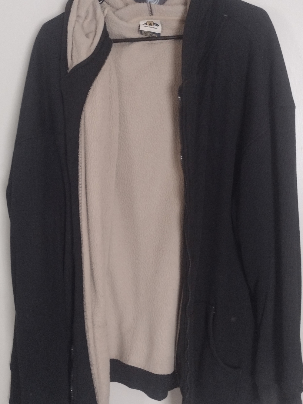 Men's Black Zip-Up Sweater with Cream Fleece Lining $10